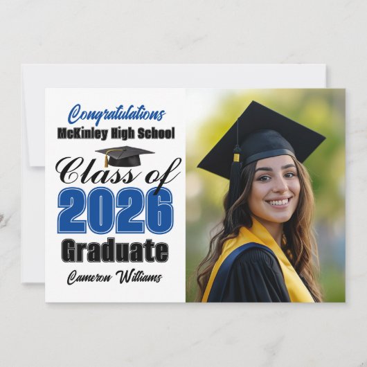 Blue Class of 2026 Graduate Photo Graduation 案内状 (正面)