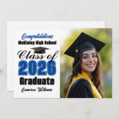 Blue Class of 2026 Graduate Photo Graduation 案内状 (正面/裏面)