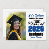 Blue Class of 2026 Photo Graduation Party 招待状 (正面/裏面)