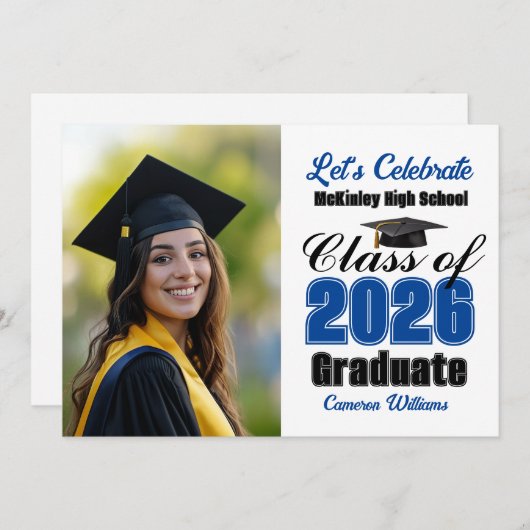 Blue Class of 2026 Photo Graduation Party 招待状 (正面/裏面)