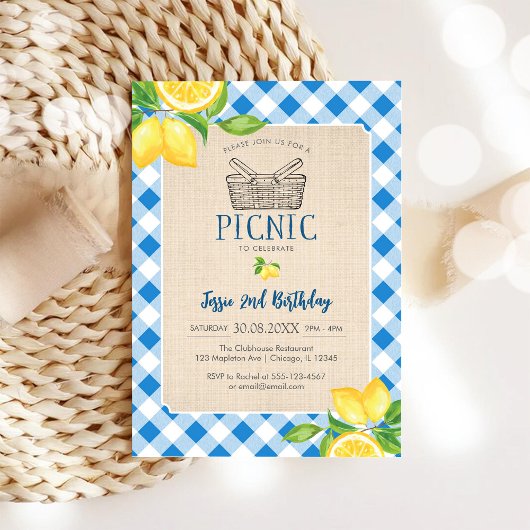 Blue Classic Picnic Birthday Invitation 招待状
