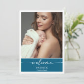  Blue Classic Welcome Baby Photo Announcement Card 招待状 (スタンド正面)