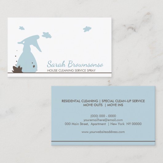 Blue Cleaning Supplies Bucket Housekeeping Service 名刺 (正面/裏面)