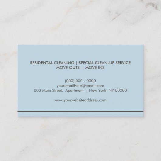 Blue Cleaning Supplies Bucket Housekeeping Service 名刺 (裏面)