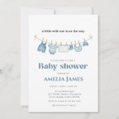 Blue ClothestLine one boy Baby Shower  招待状 (正面)