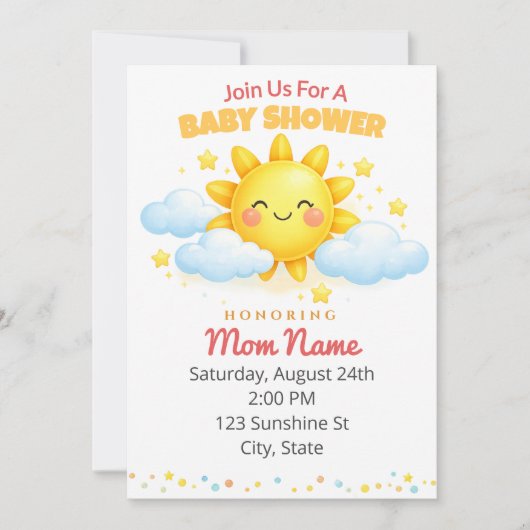 Blue Cloud Baby Shower 招待状 (正面)