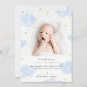 Blue Clouds男の赤ちゃん写真誕生のお知らせ 招待状 (正面)