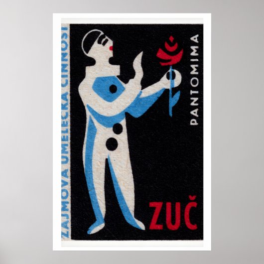 Blue Clown Red Rose - Matchbox Print - Czech Wall ポスター (正面)