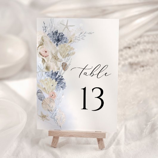Blue Coastal Beach Wedding Table Number Card