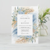 Blue Coastal Bloom Beach Wedding 招待状 (スタンド正面)