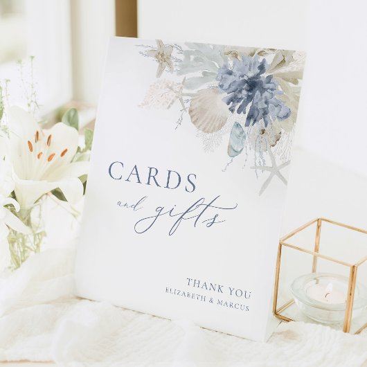 Blue Coastal Cards and Gifts Wedding Table Sign 台座サイン