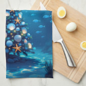 Blue Coastal Christmas Kitchen Towel キッチンタオル (四つ折り)