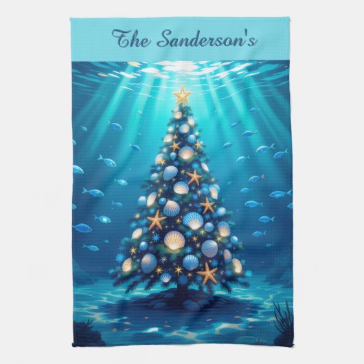 Blue Coastal Christmas Kitchen Towel キッチンタオル (縦)