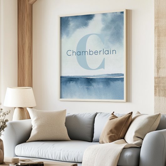 Blue Coastal Custom Last Name Wall Art Prints ポスター
