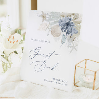 Blue Coastal Guest Book Wedding Pedestal Sign 台座サイン
