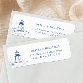 Blue Coastal Lighthouse Wedding Return Address ラベル