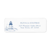 Blue Coastal Lighthouse Wedding Return Address ラベル (正面)