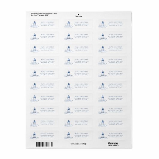 Blue Coastal Lighthouse Wedding Return Address ラベル (フルシート)