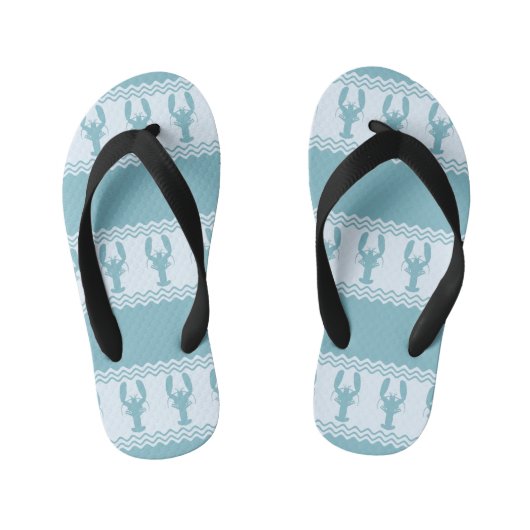 Blue Coastal Lobster Stripes キッズビーチサンダル (フットベッド)