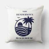 Blue Coastal Palm Tree Family Name Beach House クッション (正面)