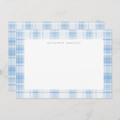 Blue Coastal Plaid Pattern Monogram ノートカード (正面/裏面)