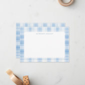 Blue Coastal Plaid Pattern Monogram ノートカード (正面/裏面インサイチュ)