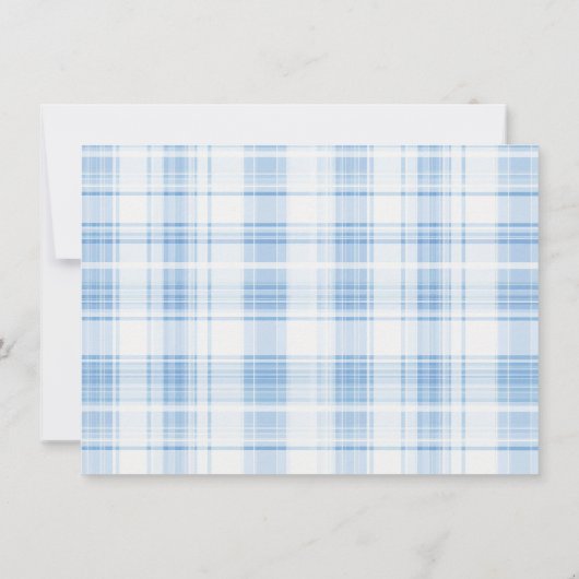 Blue Coastal Plaid Pattern Monogram ノートカード (裏面)