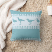 Blue Coastal Sandpiper Bird Stripes クッション (ブランケット)