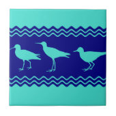 Blue Coastal Sandpiper Bird Stripes タイル (正面)