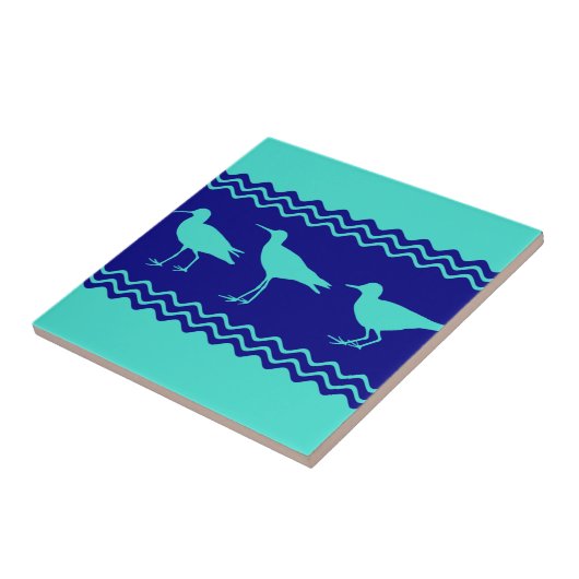 Blue Coastal Sandpiper Bird Stripes タイル (側面)