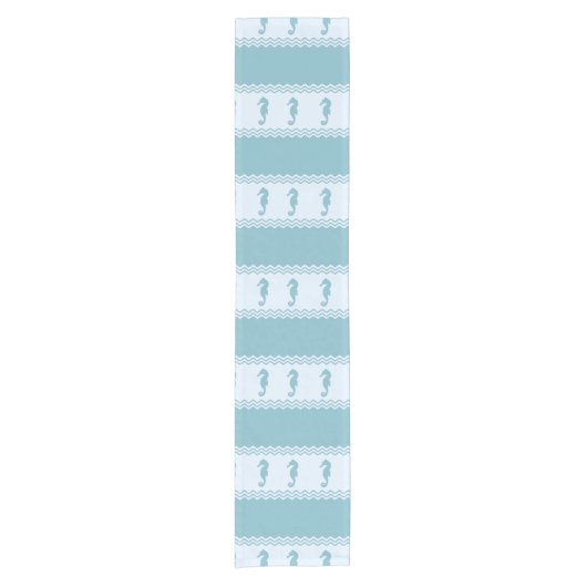 Blue Coastal Seahorses Stripes ショートテーブルランナー (正面)