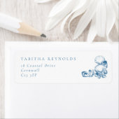 Blue Coastal Shells Wedding Return Address ラベル (インサイチュ)