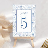 Blue Coastal Toile Lighthouse Wedding テーブルナンバー