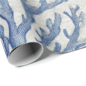 Blue Coastal Toile Seashell Coral Pattern ラッピングペーパー (ロールコーナー)