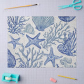Blue Coastal Toile Seashell Coral Pattern 薄葉紙 (クラフト)
