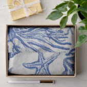 Blue Coastal Toile Seashell Coral Pattern 薄葉紙 (ギフト)