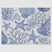 Blue Coastal Toile Seashell Coral Pattern 薄葉紙 (正面)