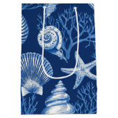 Blue Coastal Toile Seashell Coral Pattern (2) ミディアムペーパーバッグ (裏面)