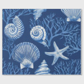 Blue Coastal Toile Seashell Coral Pattern (2) ラッピングペーパー (フラット)