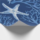 Blue Coastal Toile Seashell Coral Pattern (2) ラッピングペーパー (角)