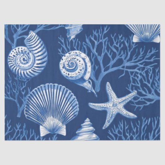 Blue Coastal Toile Seashell Coral Pattern (2) 薄葉紙 (正面)