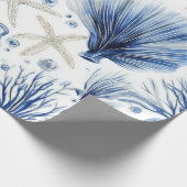 Blue Coastal Toile Seashell Coral Pattern (3) ラッピングペーパー (角)