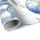Blue Coastal Toile Seashell Coral Pattern (3) ラッピングペーパー (ロールコーナー)