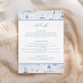 Blue Coastal Toile Wedding Details エンクロージャーカード