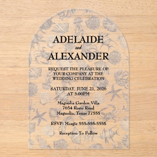 Blue Coastal Wedding アクリル招待状 (正面)