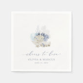 Blue Coastal Wedding Napkins Beach Seashell スタンダードカクテルナプキン (正面)