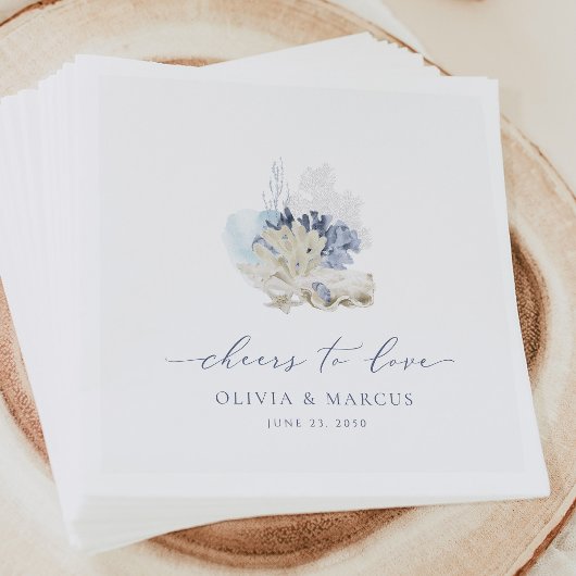 Blue Coastal Wedding Napkins Beach Seashell スタンダードカクテルナプキン