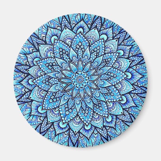 Blue Color Pencil Hand Drawn Mandala Design マグネット (正面)