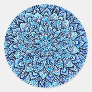 Blue Color Pencil Hand Drawn Mandala Design ラウンドシール