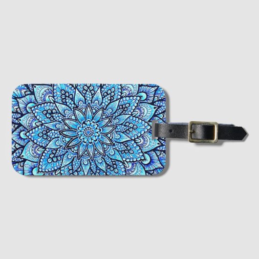 Blue Color Pencil Hand Drawn Mandala Design ラゲッジタグ (正面横)